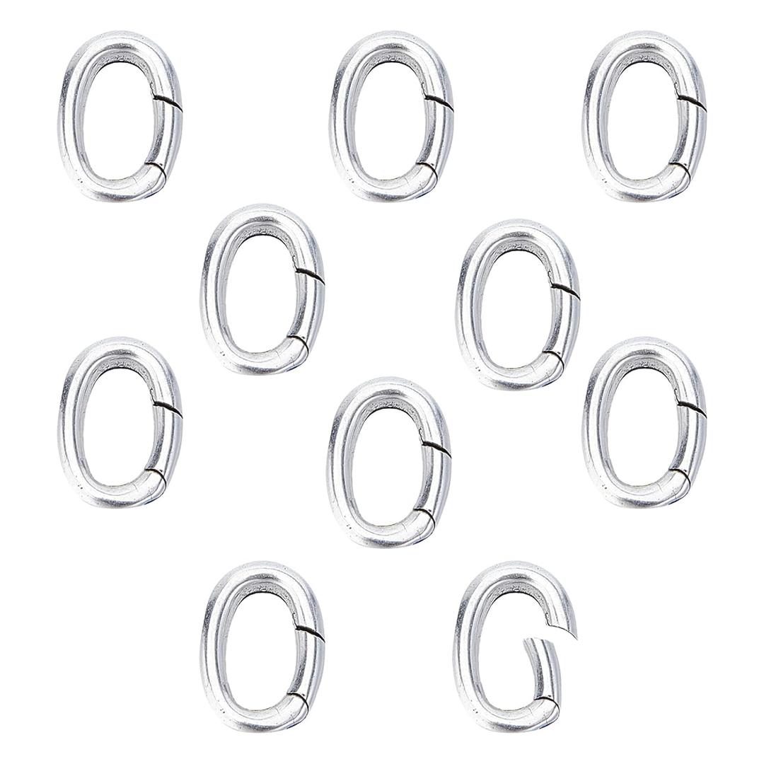 NICENEEDED 10PCS Silver Spring Gate Rings, Oval Spring Clasp Metal Spring Gate Rings, Connector Clasp Necklace Enhancer Shortener Clasp for Bracelet Anklet Jewelry Making
