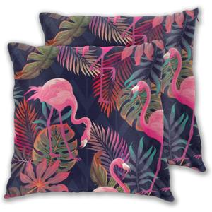 Pillowcase Set of 2 Tropical Plants Pink Flamingos Throw Pillow Covers Shells for Couch Office Bedroom Home Decoration 20 X 20 Inches