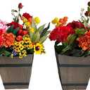 2 Pack 13 Inch Indoor & Outdoor Plastic Plant Pots, Flower Pots, Flower Planters with Imitation Wood Grain Design