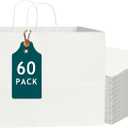 Bakepacker 60-Pack Wide Large Size Paper Bags With Handles Bulk 12.6"x4.3"x10" White Party Shopping Bags
