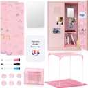HAUTOCO 16 Pcs Locker Accessories for Girls Pink Locker Organizer Decorations with Shelf, Rugs, Magnetic Wallpaper, Whiteboard, Mirror, Markers, Pen Holder, Magnets, Back to School Work Essentials