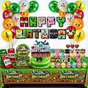 Pixel Game Birthday Party Decorations - Miner Supplies Set Gaming Theme - Including Banner Balloons Tablecloth Plates Toppers Napkins Favor Bags - Mining Bday Pack Craft Decor Kit Boys Girls