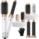 6 in 1 Blow Dryer Brush,Hair Dryer Brush with Ionic Technology, Multifunctional Styler Styling Tools, Auto Air Curler for Hair, Fast Styling for Most Hair Types, Safe ALCI Plug (White Gold)