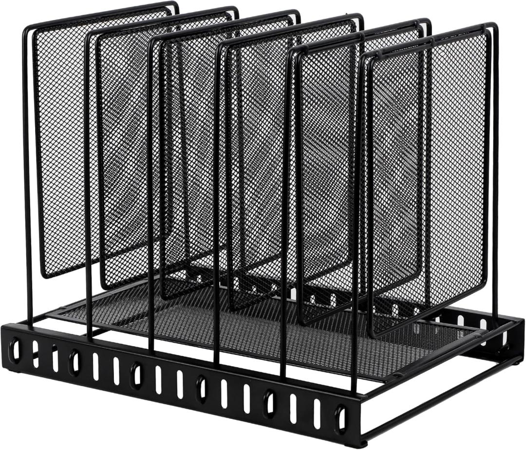 EASEPRES 5 Section Vertical Metal Mesh Desk File Organizer, Spacing Adjustable Upright Desktop Paper Mail Document Magazine Sorter Folder Holder for Workspace Office School Home, Black