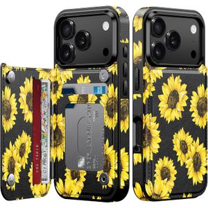 LETO for iPhone 17 Pro Wallet Case, Flip Folio Leather Kickstand | Card Slots Holder - Fashionable Flower Designs - Shockproof Protective Phone Cover for Women and Girls
