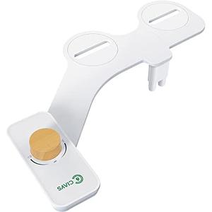 Ciays Toilet Bidet Non-Electric Bidet Toilet Attachment Dual Nozzles for Frontal/Rear Wash, Adjustable Pressure Control, Bamboo/White (CIBA01)