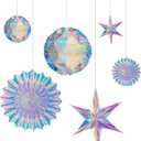 BTSD-home Iridescent Party Decorations, Hanging Honeycomb Balls, Paper Fans & 3D Star Ornaments, Holographic Ceiling Decor for Birthday, Wedding, Baby Shower, Christmas, Disco & Euphoria Theme Parties