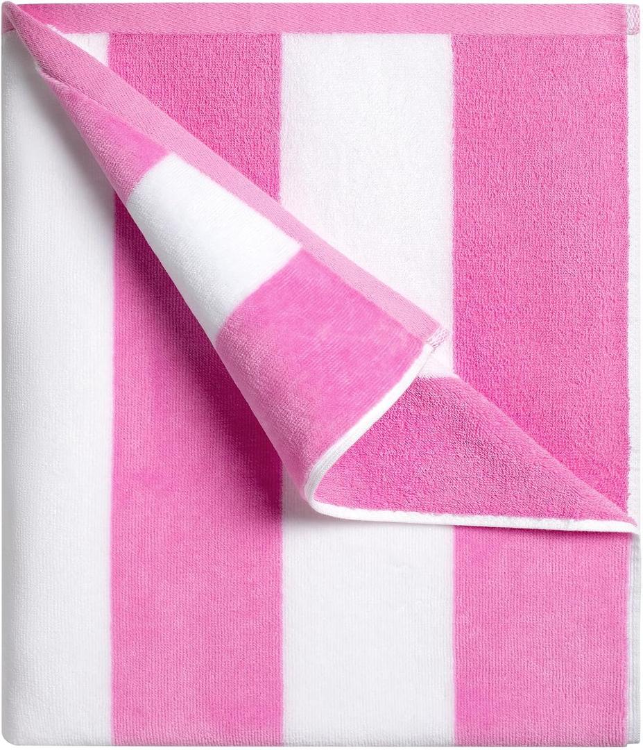 cabanana Large Oversized Beach Towel - 35 x 70 Inch Cotton Pool Towel, Pink Striped Soft Cabana Swim Towel