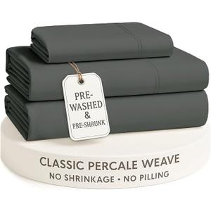 LANE LINEN King Sheets Set – Long-Staple 100% Cotton Pre-Washed Twin Sheets, Naturally Cool & Soft Percale Weave for All-Season Comfort for Dorm use, Machine Washable,15” Deep Pocket – Charcoal