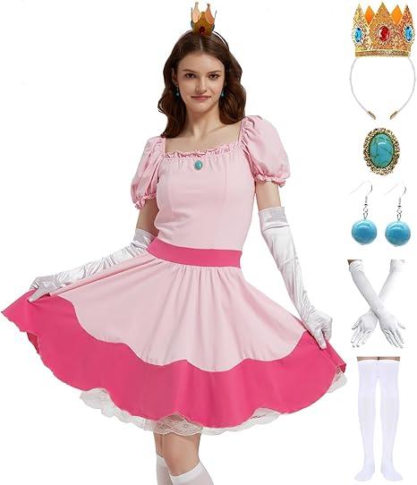 KaKaxi Halloween Costume Evening Dresses with Waist Belts Gloves Hats Golden Crown Leggings Earrings for Women, Size M