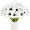 48 PCS Artificial White Flower, 11 Inch Silk Anemone Flower, Stems PU Real Touch Fake Flowers in White with Black Center for Wedding Bouquet Home Kitchen Party Table Centerpiece Decor