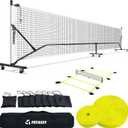 Pickleball Net with Court Marking Kit and Wheels, Portable 22 FT Regulation Size Pickle Ball Set for Outdoor Driveway Indoor, Nets System with Tension Adjuster, Court Lines and 8 Sandbags (White)