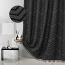 Extra Long Black Boho Shower Curtain with Tassel, Woven Fabric Shower Curtain, Tufted Chevron Striped, 72 x 78, Modern Chic Textured Minimalist Bathroom Shower Curtain