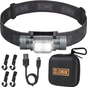 SLONIK Headlamp Rechargeable - 1000 Lumen LED USB Rechargeable Headlight - IPX4 Waterproof Head Lamp with Bright 60 ft Flashlight Beam - Hiking & Outdoor Camping Gear, Black - LED Headlamp (1000l Gen 2)