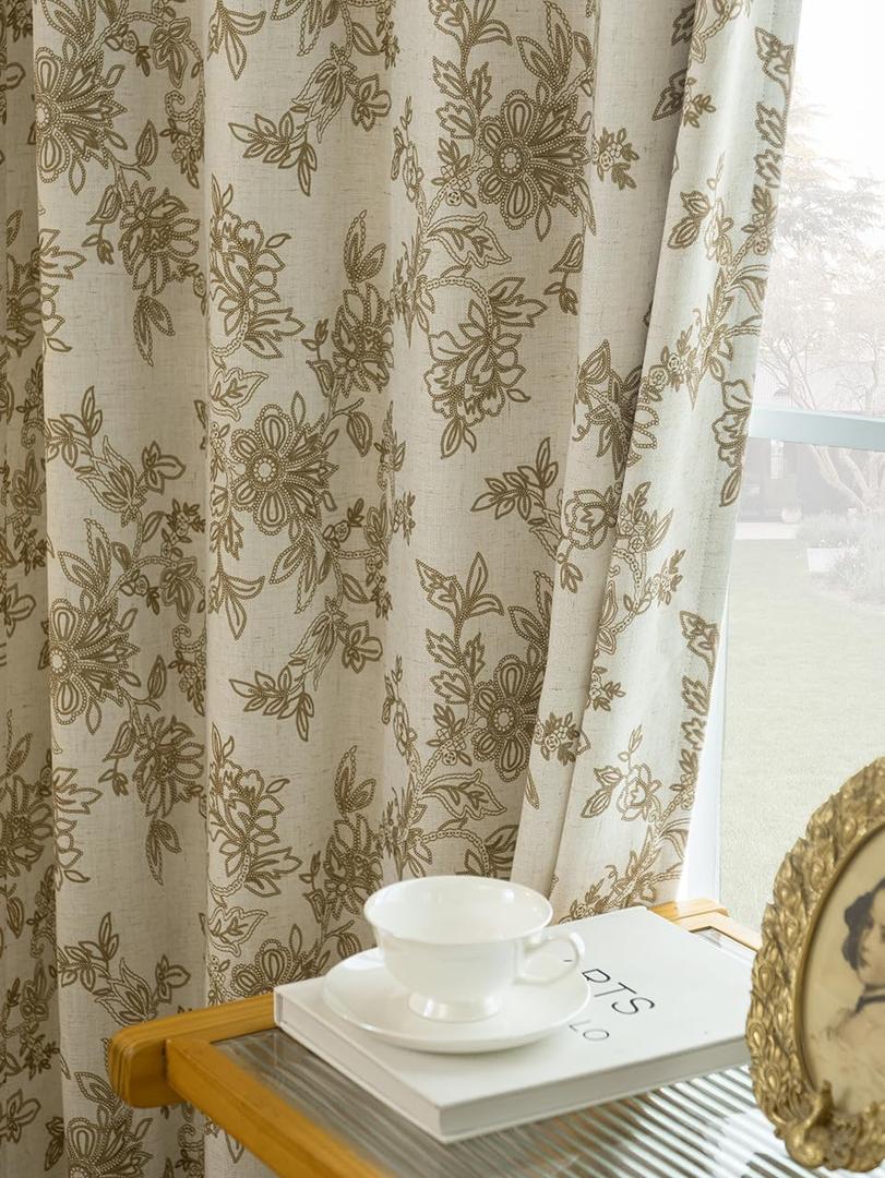 Floral 100% Blackout Curtains for Bedroom - Pinch Pleated Curtains 95 Inches for Living Room Dining Room Luxury Linen Blended Room Darkening Window Curtains Thermal Insulated Drapes,2 Panels Set