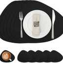 Placemats and Coasters, Washable Reversible Placemats Round Faux Leather Wipeable Place Mats Non Slip Heat Resistant Indoor Outdoor Table Mats (Set of 6, Black)