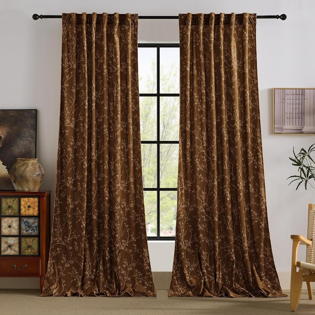 StangH Vintage Tree Branch Curtains for Living Room, Cinnamon Brown Botanical Printed Window Drapes Privacy Minimalist Nature Inspired Home Decor for Bedroom Home Office, W52 x L96, 2 Panels
