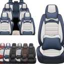 JOJ Car Seat Covers Fit for kia Carnival 2022-2026,7 Seat Car Seat Cover,No-Slip Waterproof Breathable Faux Leather Automotive Seat Covers Auto Interior Covers,Full Set with Pillow,Cream Blue
