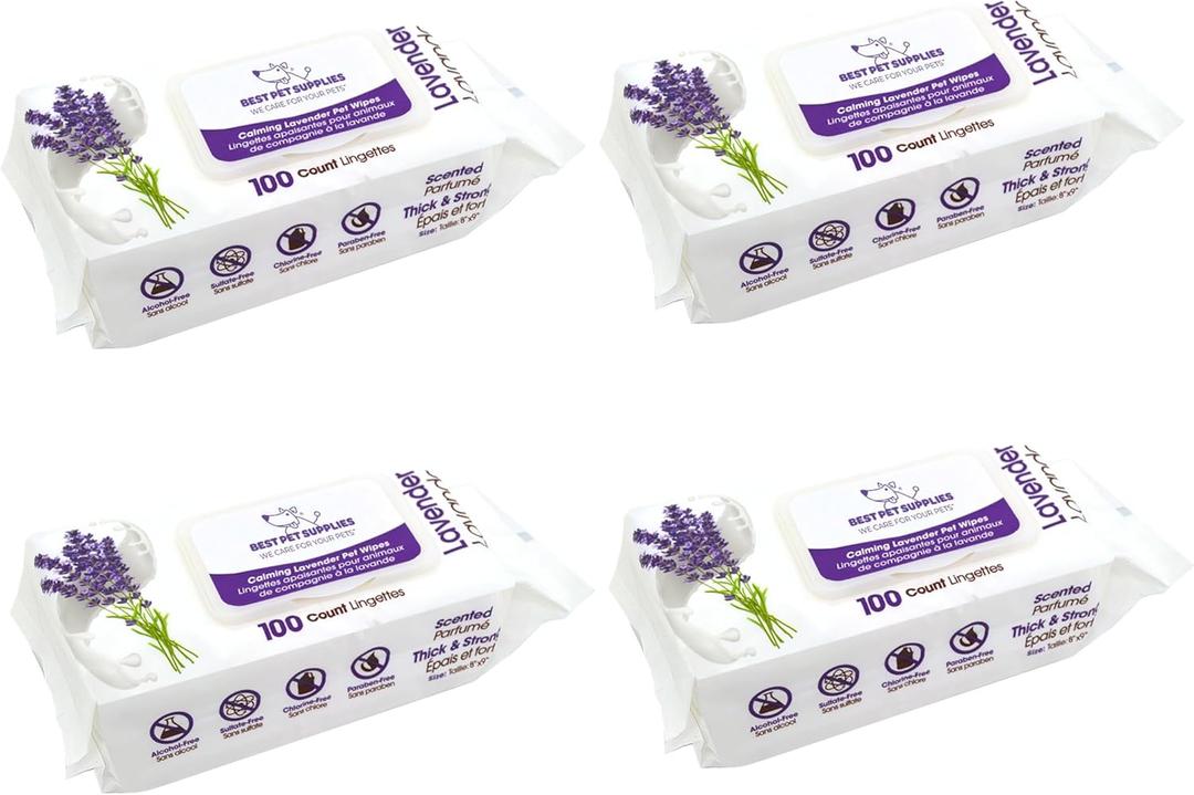 Best Pet Supplies Pet Grooming Wipes for Dogs & Cats,Deodorizer for Coats & Dry, Itchy, or Sensitive Skin, Clean Ears, Paws, Body, & Butt - Calming Lavender, Count of 12