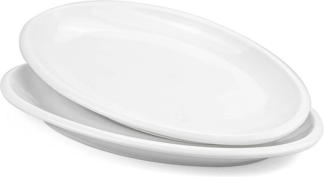 Yesland 2 Pack 16" Porcelain Large Oval Serving Plates, White Oval Serving Platters Dishes for Serving Food, Appetizers, Dessert, Meat, Sushi, Fish, Party