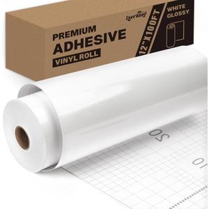 Lzerking Permanent Adhesive Vinyl - 12x100FT White Glossy Adhesive Vinyl Roll for Cricut, Silhouette Cameo, Craft Die Cutters, Scrapbooking