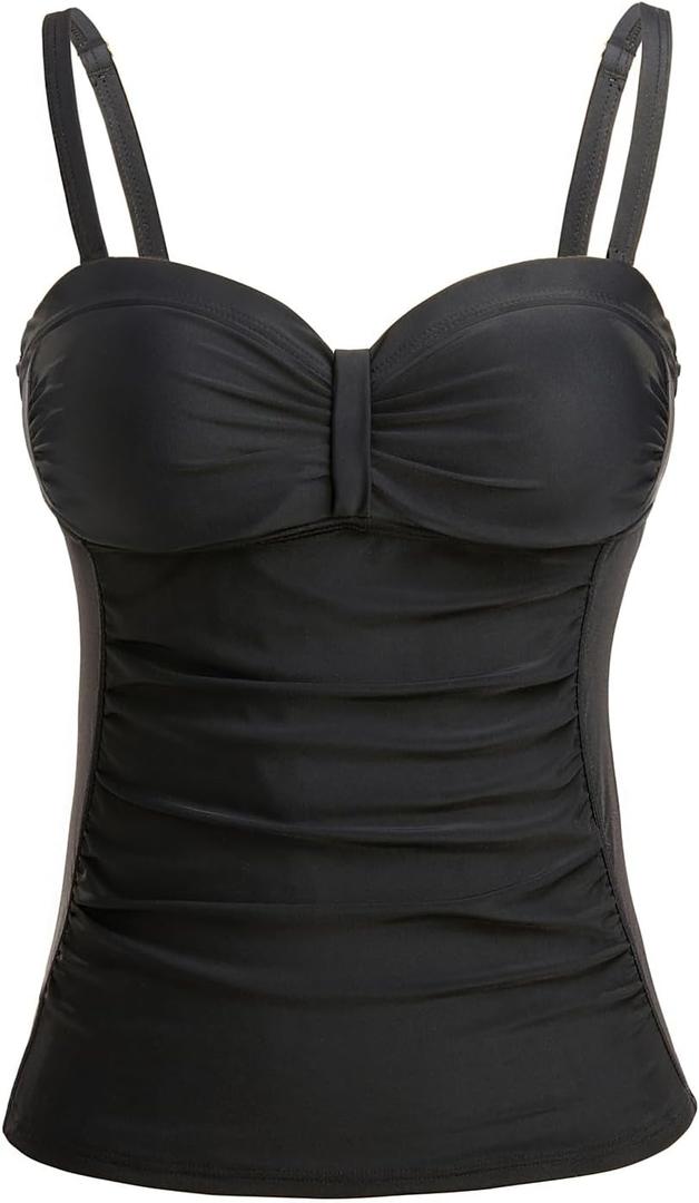 Women's Underwire Tummy Control Swimsuit Top with Push Up - No Bottom Included (Medium, Black)