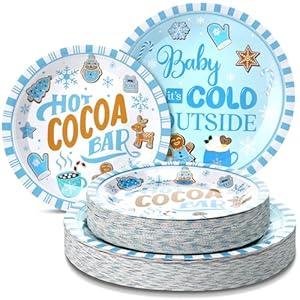 Suclain 100 Pcs Christmas Party Hot Cocoa Bar Supplies Disposable Paper Plates Set for Xmas Holiday Party Decor Winter Birthday Baby Its Cold Outside Baby Shower New Year Serves 50 Guests