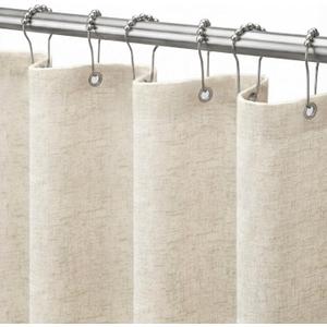 Seasonwood Linen Shower Curtain Fabric Boho Beige Shower Curtain Neutral Linen Shower Curtains for Bathroom Vintage Farmhouse Bathroom Decor (72x72 Inch)