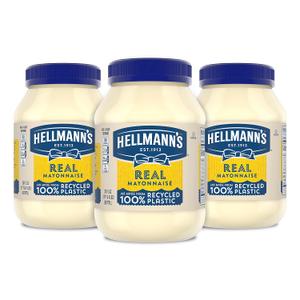 Hellmann's Mayonnaise 3 Count Real Mayo For a Creamy Condiment for Sandwiches and Simple Meals Gluten Free, Made With Cage-Free Eggs 30 Oz, BB Date 03/30/2025