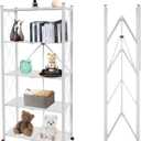 5 Tier Folding Shelf with Wheels,Metal Steel Collapsible Shelves,No Assembly Portable Shelves Organizer Rack,Rolling Standing Utility Rack for Kitchen, Pantry, Office, White, 5 Tier-New