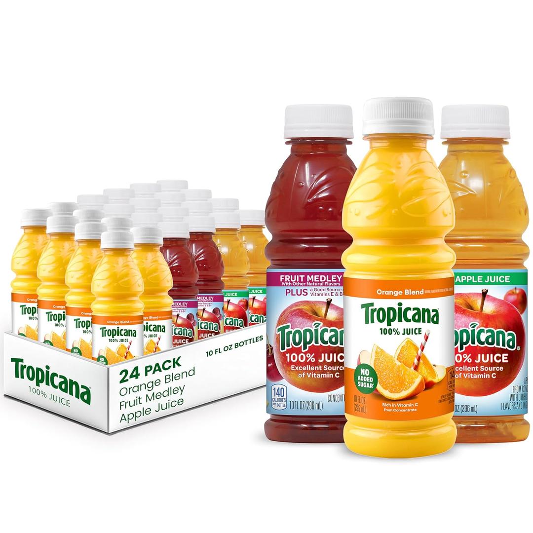 Tropicana 100% Juice 3-flavor Classic Variety Pack,10 Fl Oz (Pack of 24) (EXP 04/16/26)