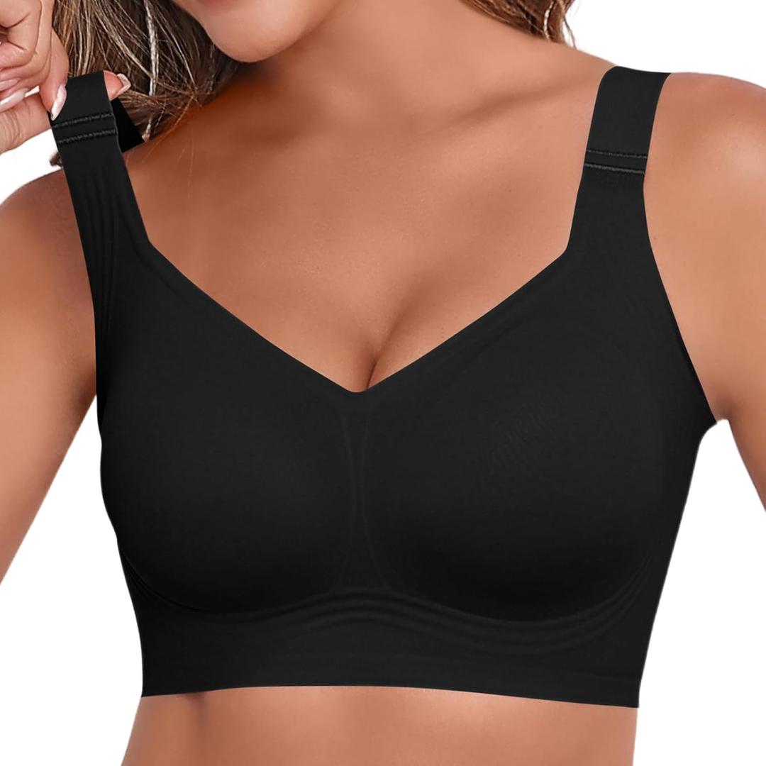 Womens 2025 Seamless Wireless Supportive Bra Push Up Comfort Soft No Underwire Full Coverage T-Shirt Bras (XX-Large, Black)