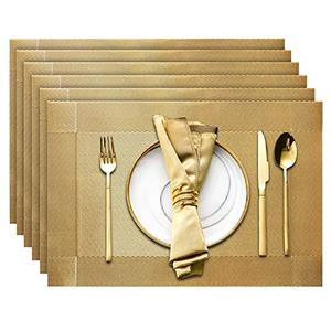 Trophable Placemats Set of 6, Table Placemats Heat Resistant Woven Placemats Washable PVC Place Mats Woven Vinyl Placemats Non-Slip Stain Resistant Kitchen Table Placemats Easy to Clean