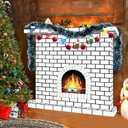 Christmas Cardboard Fireplace Prop 41  35 Inches 3D Artificial DIY Red Brick Cardboard Fireplace with Fire Flame Garland Socks Card Fake Centerpiece Backdrop for Christmas Party Decor (White)