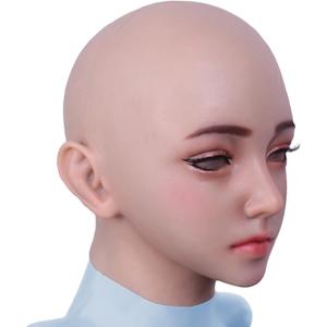 Silicone Female Head Mask for Crossdressing Cosplay Halloween (Beige)