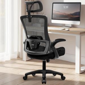 NEO CHAIR Ergonomic Adjustable Home Office Desk Chair High Back Computer Gaming Mesh Chair with Comfy Task Adjustable Arms Lumbar Neck Support Swivel for Home Office (Dark Black)