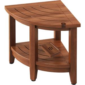 Teak Shower Bench for Corner, 18 inch Shower Chair Stool for Shaving Legs with Storage Shelf,Waterproof Bathroom Bench Seat for Elderly and Disabled Indoor Use