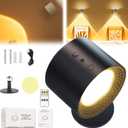 Smart Lights Wall Lamp, LED Wall Light for Pictures, Rechargeable 3 Color Temperatures Dimmable Magnetic 360° Rotation Cordless Wall Sconce for Study Bedroom Reading Hallway Bedside (1Set Black)