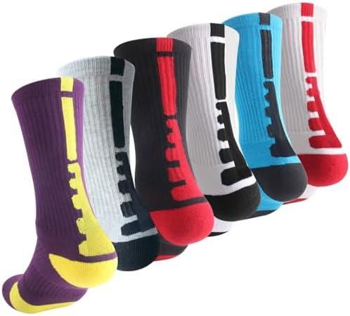 OLCHEE Boys Sock Basketball Soccer Hiking Ski Athletic Outdoor Sports Thick Calf High Crew Sock 6 Pack B, Size L