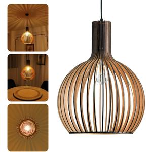 Wood Pendant Light, E26 Base Weaving Hanging Lamp, Natural Wooden Hand Made Chandelier, Boho Height Adjustable Dining Table Hanging Lamp for Hotel Bar Caf Kitchen Island Hallway Entryway (Black)