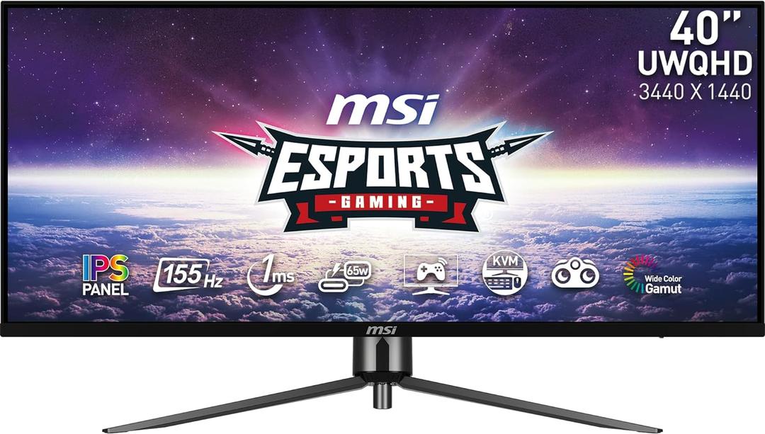 MSI Mag 401QR, 40" Gaming Monitor, 3440 x 1440 (UWQHD), IPS, 155Hz, FreeSync Premium, HDR400, HDMI, Displayport, USB C, Tilt, Black