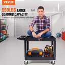 VEVOR Utility Service Cart, 2 Shelf 550LBS Heavy Duty Plastic Rolling Utility Cart with 360 Swivel Wheels (2 with Brakes), Large Lipped Shelf, Ergonomic Storage Handle for Warehouse/Garage/Cleaning