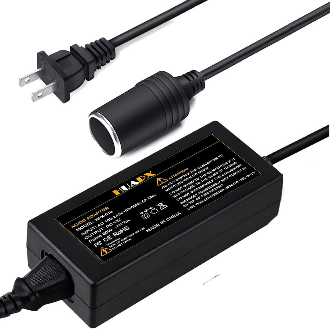 60W 5A AC to DC Converter,110v to 12V Car Cigarette Lighter Socket AC/DC Power Supply Adapter Transformer for Car Charger,Vcauum Clean,Car Purifie,Fan and Other Car Accessories Under 60W (5A)