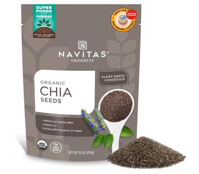Navitas Organics Chia Seeds – For Chia Pudding, Smoothies, Baking, Salads & More – Omega 3, Fiber, Minerals - USDA Organic, Non GMO, Kosher, Gluten Free, Keto (16oz. Bag, 15 Servings) BBD: 07/2026