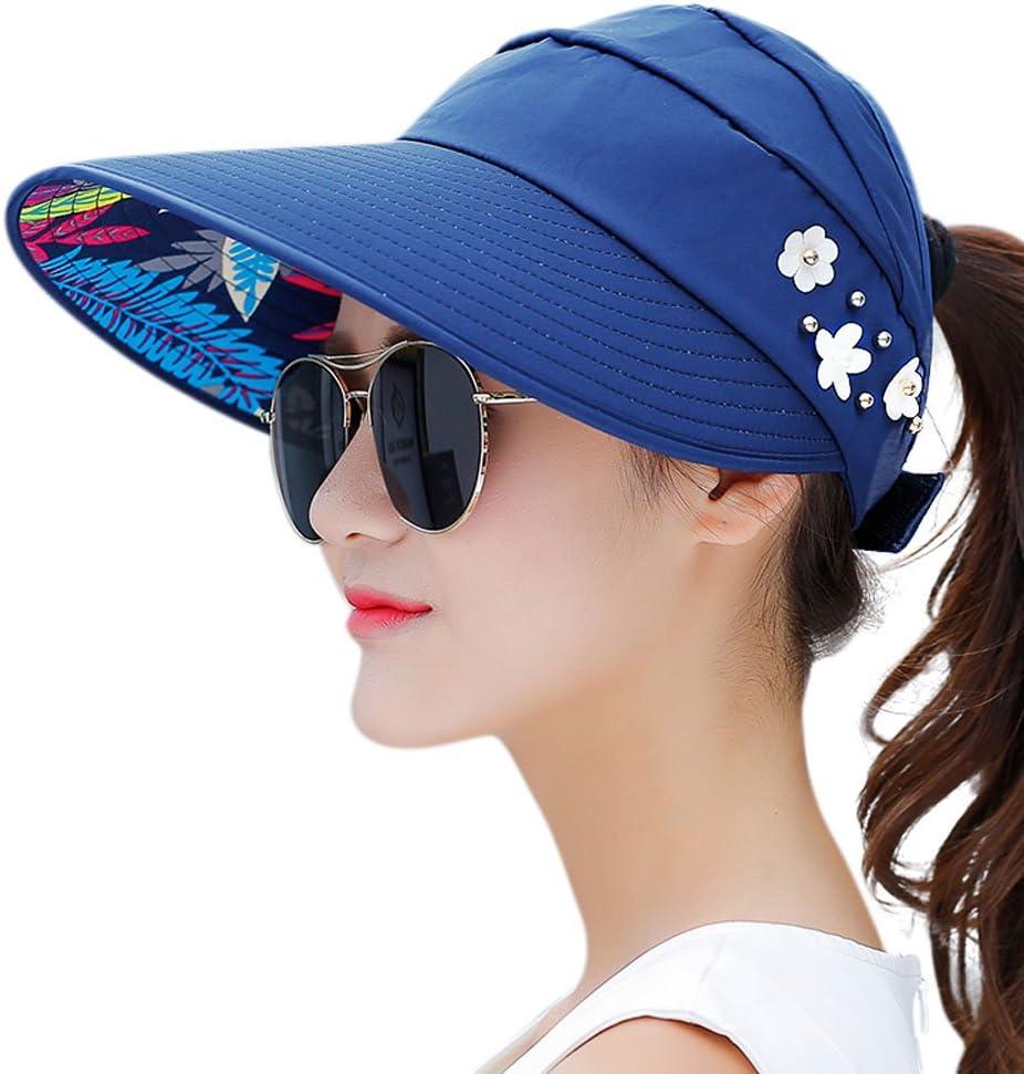 Sun Hats for Women Wide Brim Sun Hat UV Protection Caps Floppy Beach Packable Visor (Blue)