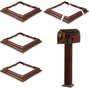 6 x 6 Inches Brown Vinyl Post Sleeve Adjustable Skirt Vinyl Post Base Porch Column Wraps for 3 to 6.5 Inch Wood Stair Rails(4 Pack)