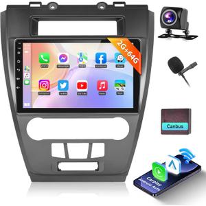 Podofo 2G+64G for 2009-2012 Ford Fusion Mondeo Mustang Android Car Stereo Radio with Wireless Carplay Android Auto 10.1 inch HD IPS Touchscreen Bluetooth WiFi HiFi/16 EQ FM/RDS SWC Backup Camera