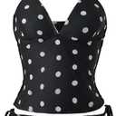 Verdusa Women's Halter Tankini Swimsuits 2 Piece Polka Dots Bikini Set Tie Backless Tops with Panty (Large, Black and White)