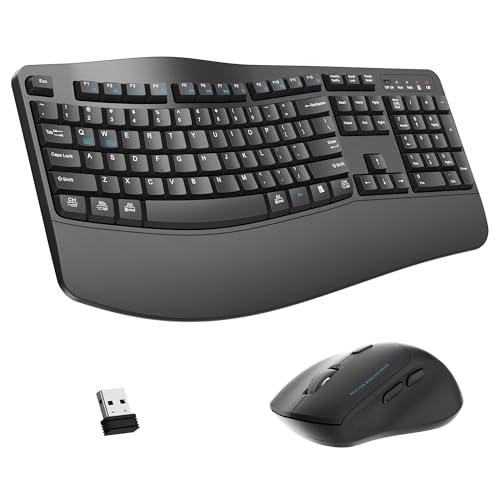 Wireless Keyboard and Mouse Combo,2.4G Full Size Wave Keys Ergonomic Keyboard with Wrist Rest for Natural Typing, 3 DPI Adjustable Ergonomic Silent Mouse for Computer/Laptop/Windows/Mac (Gray)
