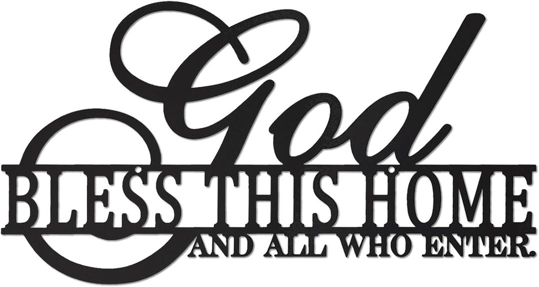 AHYS God Bless This Home Wall Decor Rustic Metal Home Sign Christian Jesus Decorations for Farmhouse Entryway Living Room Kitchen Dining Room